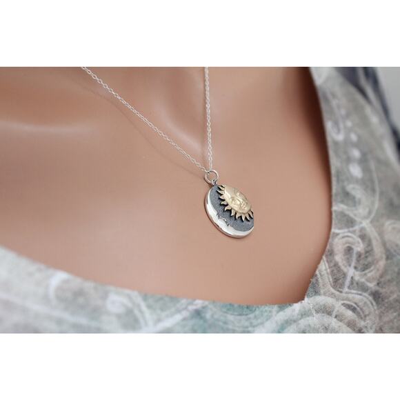 Mixed Metal Sun and Moon Pendant Necklace, Mixed Metal Sun Moon Charm Necklace - Picture 2 of 7